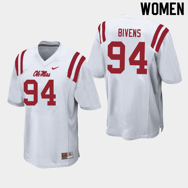 Women #94 Quentin Bivens Ole Miss Rebels College Football Jerseys Sale-White